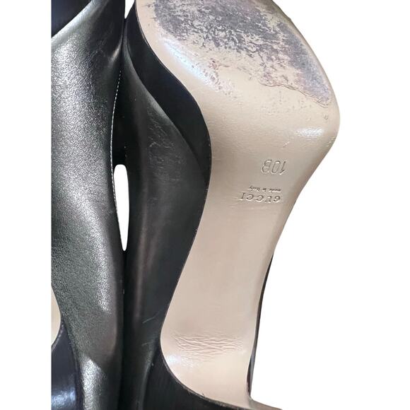 Gucci Metallic Gunmetal Leather Platform Pumps Size 40.5 Made in Italy High Heel - Picture 12 of 16